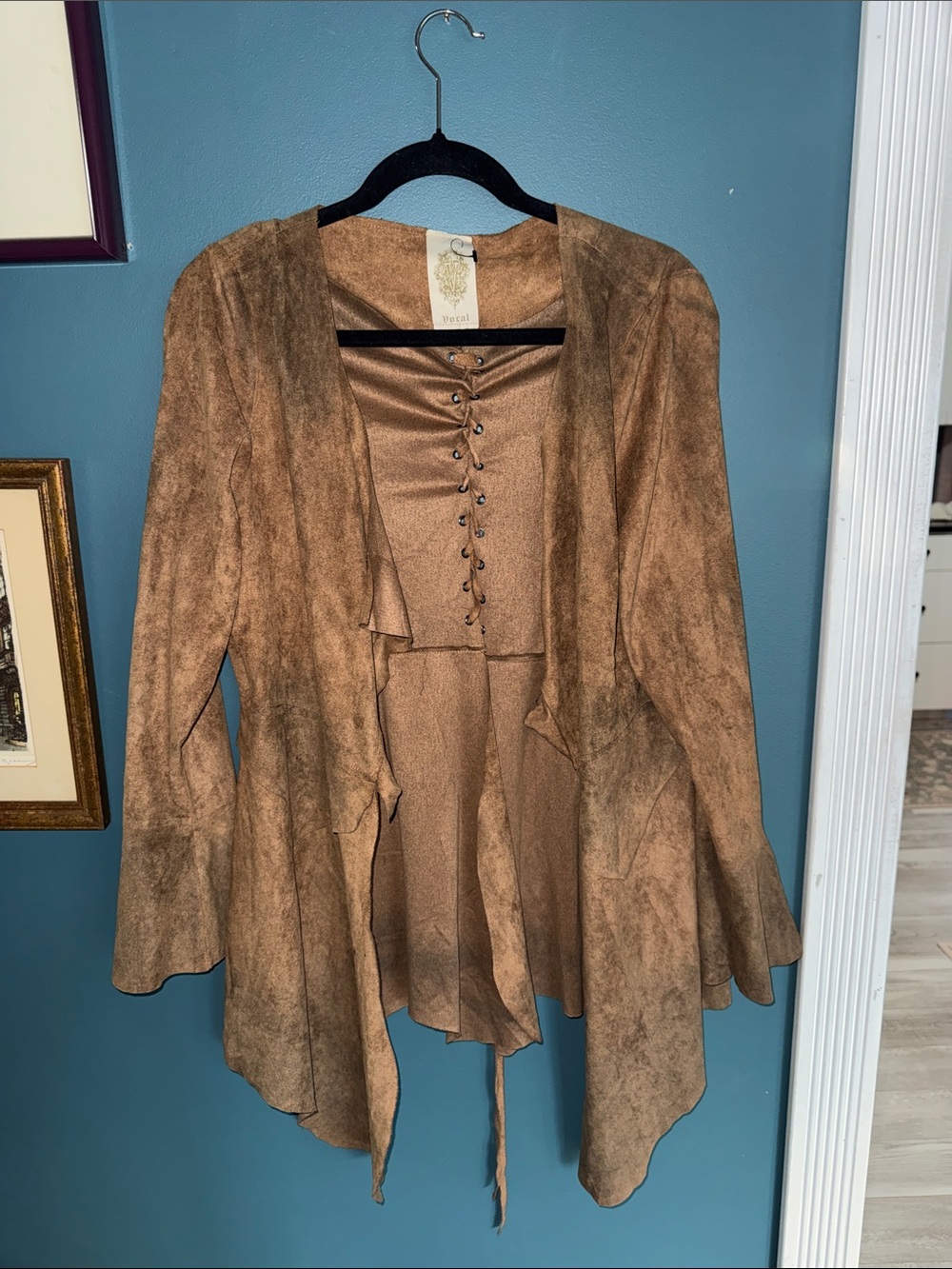 Vocal Brown Faux-Suede Cardigan